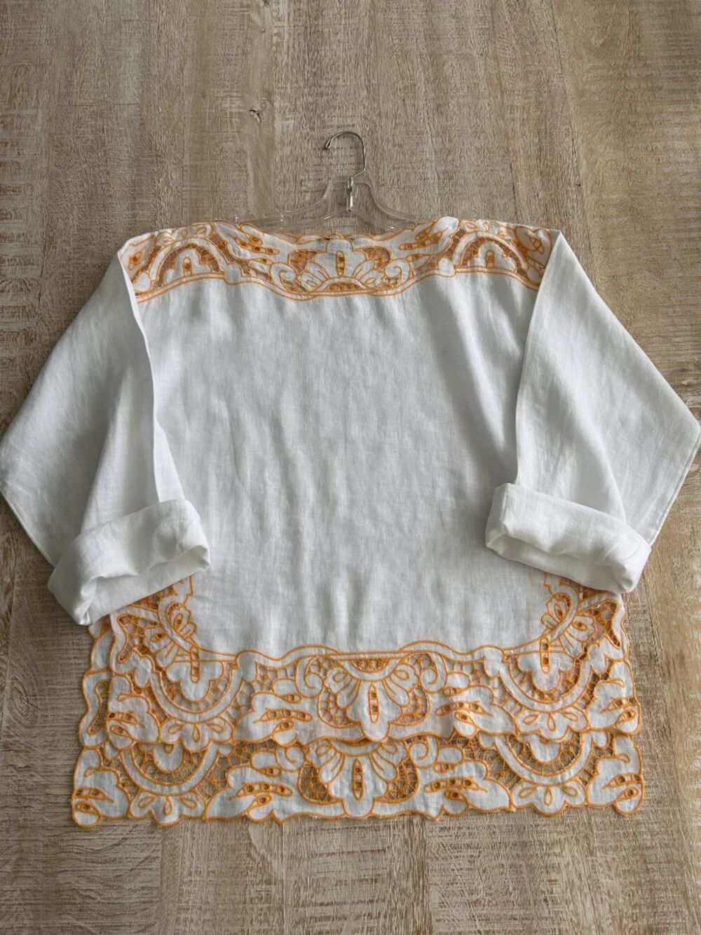 J. CREW Cutwork Tunic/Top/Blouse/Shirt Linen White Yellow‎ Embroidered Small